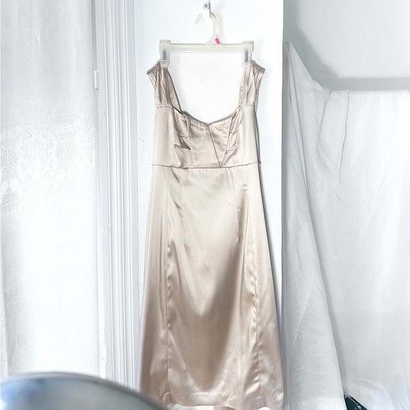 CALVIN KLEIN 🥂 Y2K cocktail satin mini metallic bronze dress L • XL - Picture 1 of 7